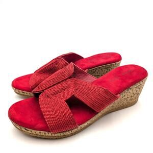 David Tate Vibe Wedge Slide Sandal Women's Open Toe Red Size US9M EU39.5